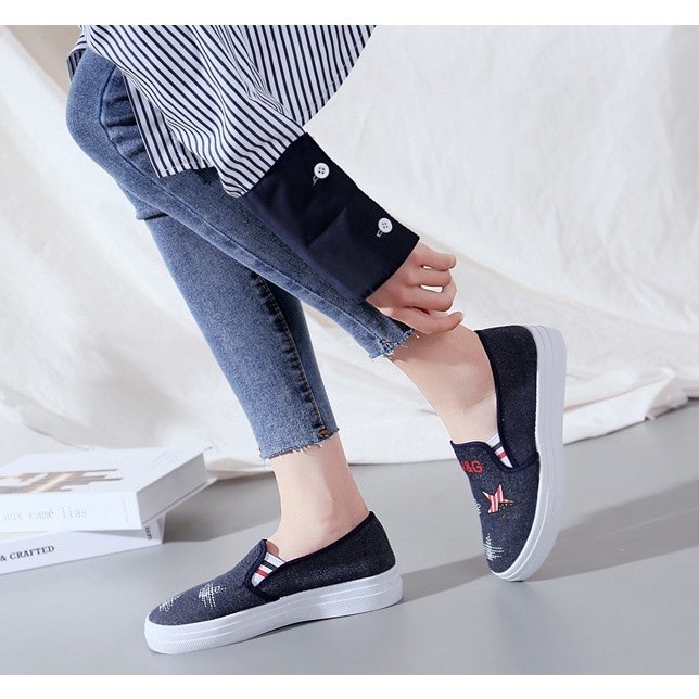 SH56 Sepatu Wanita Canvas Jean Star Women Flat Shoes – VG Blue, 38